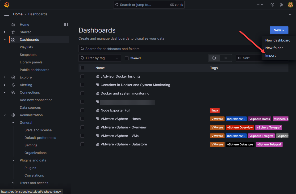 Importing a grafana community dashboard