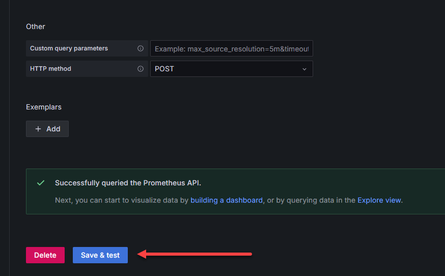 Save and test the connection to prometheus