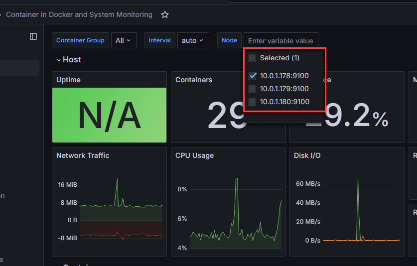 Selecting a specific host for node exporter metrics